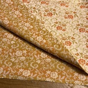 Vintage Upholstery Brocade Fabric 50” X 56” Floral Rusty Orange Gold & Off-White